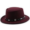 Detail of burgundy felt bowler hat with black leather band and silver metal studs - M(56-58cm) / Burgundy