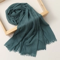 Deep green cotton linen scarf with frayed edges draped over a wooden frame - 180*100cm / Dark Green (TH39-2)