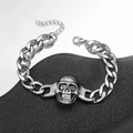 Gothic punk silver skull bracelet with thick metal link chain and lobster clasp - Silver Alloy Skull Link Metal Bracelet