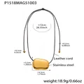 Irregular golden pebble pendant with dark brown leather cord and metal beads - Gold Irregular Teardrop (P1518)-72cm