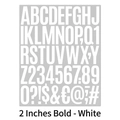 Detail of 2-inch white alphabet and number stickers set in bold font for decoration - White