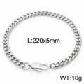 Heren hiphop titanium stalen zilveren cubaanse ketting armband, 220x5mm gladde metalen - Stijl B-5mm-220mm(KB165910-ZZ)