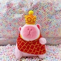 Pink Capybara plush keychain with red cape and crown, cute bag charm decoration - Monk Pink + Silver Clip