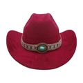 Western wine red cowboy hat with ethnic braided band and turquoise stone detail - One Size / Oval Blue Stone Decoration / Burgundy