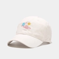 Détail de la broderie astéroïde sur une casquette de baseball en coton blanc - Blanc
