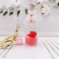 Detail of liquid sand keychain with pink dolphin inside acrylic milk tea cup charm - Pink (Milk Tea Pink Whale)