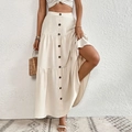 Gonna lunga a balze bianco crema con bottoni e vita alta elastica elegante - S / Albicocca
