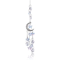 Hanging moon and star suncatcher with silver metal and radiant crystal prism pendants - White Crystal / Silver