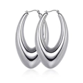 Polished silver stainless steel thick teardrop hoop earrings with high mirror finish - Oval Pointed Silver
