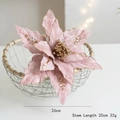 Fiore di Natale artificiale 26cm in velluto rosa con bordi glitterati dorati - Rosa Chiaro