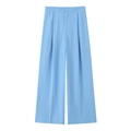 Detail of light blue high-waisted wide-leg trousers with elegant waist pleats - XS / Sky Blue Pants