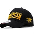 Black tactical baseball cap with yellow Special Warfare and Seal Team embroidery - Adjustable / Black