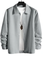 Détail de la veste jacquard grise à motif chevrons et revers boutonné classique - S / Gris