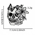 Detail shot of punk skull and lily embroidery patch with 7.1cm size measurement - Skull Head Patch 3#