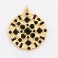 Copper mushroom medallion pendant with black gemstones and hammered gold finish - L245107-Gold Black Gem Round