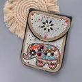 Sac bohème fait main avec perles blanches et broderie d'éléphant colorée - Éléphant Noir Blanc