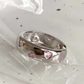Silver open stackable ring featuring multiple heart-shaped pink zirconia stones - Pink Heart Wide Silver Ring