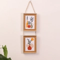 Vertical double hanging wooden picture frames with natural wood grain and jute rope hanger - 5 Inch / 2-Link Vertical / Yellow Wood Grain Stone