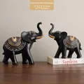 Lot de deux statues d'éléphants noir mat avec motifs dorés pour décoration - Grand 21,5cm + Petit 18cm / Lot de 2 Éléphants Noirs