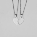 Polished stainless steel double half-heart pendant necklaces for couples and friends - Silver