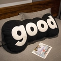 Minimalist 'good' letter shaped pillow in black plush fleece on a modern grey bed - 60*30cm/0.7kg / Black Good