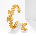 Gold-plated open bangle and earring set featuring hollow butterfly pattern design - Butterfly Hollow Style (Bracelet+Ring 9)