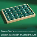 Bamboo 24-slot jewelry display tray with dark green suede lining and dust cover - 24 Grids / Green (Suede Velvet)