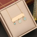 Gold stainless steel necklace with eye charm and butterfly pendants on beige velvet box - Bead Flower Evil Eye Style (4#)