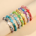 Bohemian elastic beaded bracelet set with 7 cross pendants and colorful marble textures - SY0578-1 (7 Pieces Set-Tie Dye)