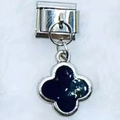 Italian modular charm featuring a black four-leaf clover pendant on stainless steel link - Four-Leaf Clover