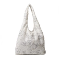 Borsa tote bianca con ricamo floreale farfalla 3D e grande capacità a tracolla - Grigio