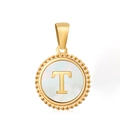 18K gold plated necklace with round white mother of pearl pendant and letter T design - Letter T