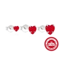 Three pairs of S925 sterling silver heart-shaped red zircon stud earrings set - 925 Silver / Silver-Red Zirconia