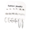 Elegant 6-pair silver earring set featuring pearls, hearts, and hoops on white card - Ball Heart Pearl Zircon Style (EJ58025)