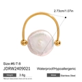 Polierter goldener Edelstahlring mit weißer Perle und detaillierten Größenangaben - Gold Stil (JDRW2409021-7)