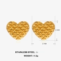 Pendientes de corazón bañados en oro 18K de acero inoxidable con diseño de textura acolchada - Estilo de Corazón con Patrón de Diamantes