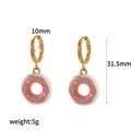 Macro view of gold enamel donut earrings with dimensions and weight measurements - Pink and White Donut Style (TE60434-WT)