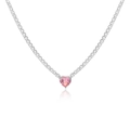 Close-up of pink heart-shaped crystal pendant on a silver-plated tennis choker necklace - 18K Gold / Pink Heart Silver