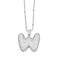 Silver letter W pendant necklace with white zircons on a slender chain - Letter W / Silver