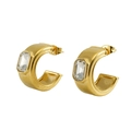 Orecchini a cerchio geometrici a C placcati oro 18K con zirconi rettangolari per donna - Oro