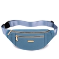 Blue nylon waist bag for women featuring adjustable strap and three golden zipper pockets - Blue (2 Zippers)