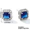 Vintage silver square stud earrings with blue gemstone and surrounding crystals - Blue Small Square Style (E01049B-2)