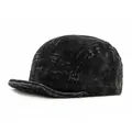 Vintage washed black corduroy 5-panel baseball cap with short brim and retro texture - Adjustable / Black