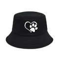 Black bucket hat featuring a white heart paw print with a reinforced brim design - M (56-58cm) / Heart Cat Paw Black