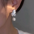 Boucles d'oreilles papillon en argent avec perles dégradées et zircons brillants - Perle Unique Papillon (37#)