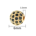 Micro-paved 6mm golden round spacer bead with black cubic zirconia and 1.5mm hole - 6mm-Black Zirconia-Gold