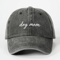 Vintage dark gray washed denim baseball cap featuring white Dog Mom embroidery - Adjustable / Black