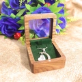 Silver moon and heart pendant necklace in a square walnut wood gift box with green velvet - 68 Window Pendant Box / Army Green Lining