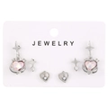 Three-piece silver heart and star earring set with pink stones and faux pearls - 89 White K (10179)