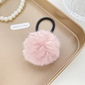 Pink plush ball hair tie with high elastic rubber band for sweet ponytail hairstyles - Creamy Pink